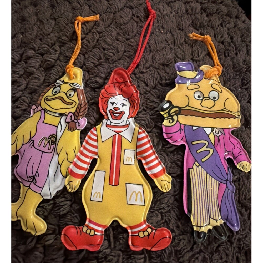 McDonalds, 1983 character Christmas ornaments, set of 3. Ronald, Mayor & Birdie!